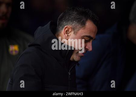 Barcelona, Esp. Januar 31, 2024. FC BARCELONA gegen CA OSASUNA 31. Januar 2024 Xavi Hernandez Cheftrainer des FC Barcelona vor dem Spiel zwischen dem FC Barcelona und DER CA Osasuna entsprechend dem 20. Tag der La Liga EA Sports im Olimpischen Stadion Lluis Companys in Montjuic in Barcelona, Spanien. Quelle: Rosdemora/Alamy Live News Stockfoto