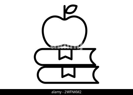 apple- und Buchsymbol. Symbol für traditionelles Geschenk für Lehrer, Bildung. Liniensymbolstil. Elementabbildung Stock Vektor