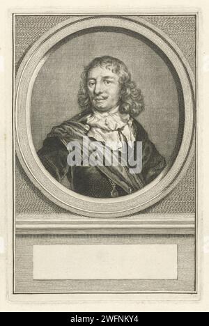 Porträt von Abraham van der Hulst, Jacob Houbraken, 1747–1759 Druckbüste van Abraham van der Hulst in einem Oval. Das Porträt ruht auf einem Sockel, auf dem ein leeres Feld für seinen Namen steht. Amsterdamer Papierstich Stockfoto