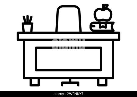 Symbol für Lehrerpult. Symbol, das sich auf den Arbeitsbereich eines Lehrers bezieht. Liniensymbolstil. Elementabbildung Stock Vektor