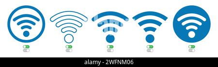 WLAN-Symbole auf weißem Hintergrund mit ein- und Ausschalter. Vektordatei. Stock Vektor