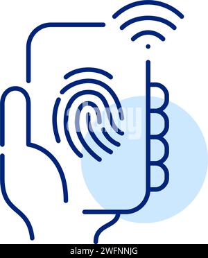 Digitale biometrische Identifizierung. Handheld-Smartphone mit Fingerabdruck und wi-fi-Symbol. Pixel perfekt, bearbeitbar Stock Vektor