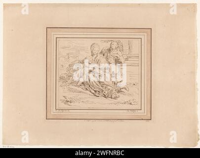 Heilige Familie mit Johannes de Boper, Joseph Helwig, nach Raymond de Lafage, ca. 1780 - ca. 1784 Druck rechts unten nummeriert: Nr. 9. Papierätzung der Heiligen Familie mit Johannes dem Täufer (als Kind) Stockfoto