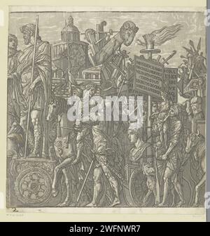 TRIOMFTOCHT van Julius Caesar, Andrea Andreani, nach Bernardo Malpizzi, nach Andrea Mantegna, 1599 Druck unten links: 2. Druckerei: Italien Zeichnung von: MantuaAfter Malerei von: Mantua Papiertriumph von Caesar. Taschenlampe. Skulptur, Reproduktion einer Skulptur Stockfoto