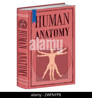 Vektor-Design Human Anatomy College Buch, Buch mit vitruvian Mann auf dem Cover Stock Vektor