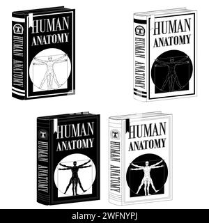 Vektor-Design Human Anatomy College Buch, Buch mit vitruvian Mann auf dem Cover Stock Vektor