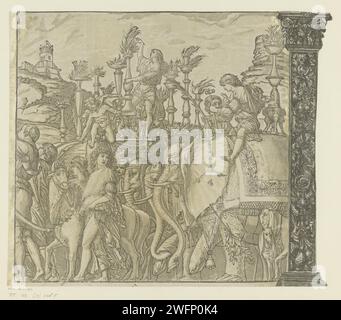 TRIOMFTOCHT van Julius Caesar, Andrea Andreani, nach Bernardo Malpizzi, nach Andrea Mantegna, 1599 Druckerei: Italien Zeichnung von: MantuaAfter Malerei von: Mantua Papier Triumph von Caesar. Stammtiere: Elefant. Taschenlampe Stockfoto