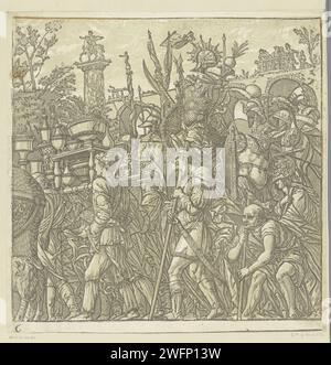 TRIOMFTOCHT van Julius Caesar, Andrea Andreani, nach Bernardo Malpizzi, nach Andrea Mantegna, 1599 Druck unten links: 6. Druckerei: Italien Zeichnung von: MantuaAfter Malerei von: Mantua Papiertriumph von Caesar. Rüstung Stockfoto