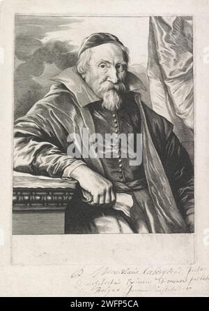 Porträt von Wenzel Coebergher, Lucas Vorsterman (I), nach Anthony Van Dyck, 1630–1646 Druck Porträt des Malers und Architekten Wenzel Coebergher. Nach einem Aufenthalt in Italien, wo die meisten seiner Gemälde entstanden, kehrte er 1601 in die südlichen Niederlande zurück und trat in den Dienst des Erzherzogs Albrecht und Isabella. Antwerpener Papiergravur Stockfoto