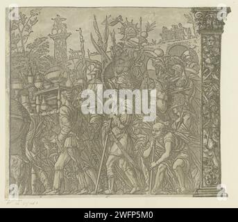 TRIOMFTOCHT van Julius Caesar, Andrea Andreani, nach Bernardo Malpizzi, nach Andrea Mantegna, 1599 Druckerei: Italien Zeichnung von: MantuaAfter Malerei von: Mantua Papier Triumph von Caesar. Rüstung Stockfoto