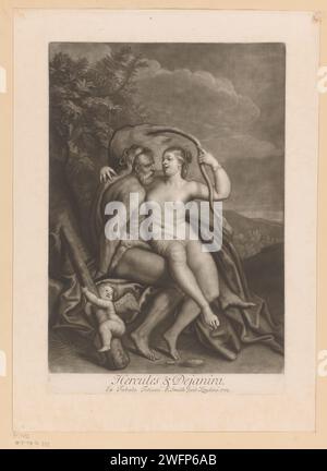 Hercules und Deianeira, John Smith (Druckerei/Verleger), nach Giovanni Jacopo Caraglio, nach Perino del Vaga, nach Titiaan, drucken 1709 Londoner Zeitung Hercules in Liebe mit Deianira, Tochter von Oeneus Stockfoto