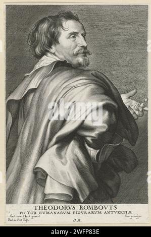 Porträt des Malers Theodoor Rombouts, Paulus Pontius, nach Anthony Van Dyck, 1616–1657 Druck Antwerpener Papierstich Porträt, Selbstporträt des Malers Stockfoto