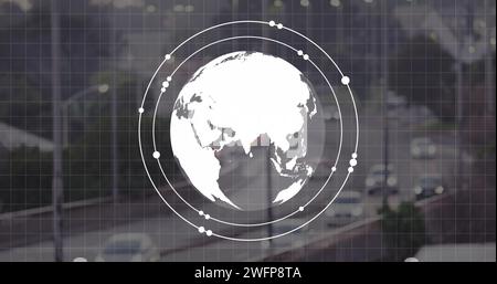 Bild der Verarbeitung von Finanzdaten über der Stadt Stockfoto