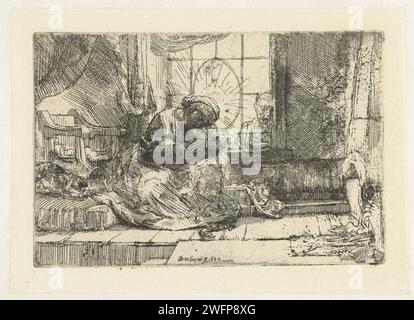 Die Jungfrau und das Kind mit der Katze und der Schlange, Rembrandt van Rijn, 1850 - 1906 Druckpapierätzung Stockfoto