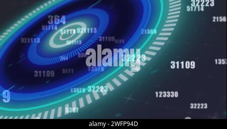 Bild des Scans des Oszilloskops und der Nummernwechsel über dem Raster im Hintergrund Stockfoto