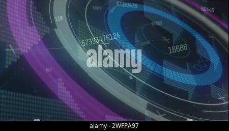 Abbildung der sich ändernden Zahlen und des Oszilloskops über digitale Pfeile Stockfoto