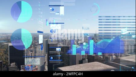 Bild der Verarbeitung finanzieller Daten über dem Stadtbild Stockfoto