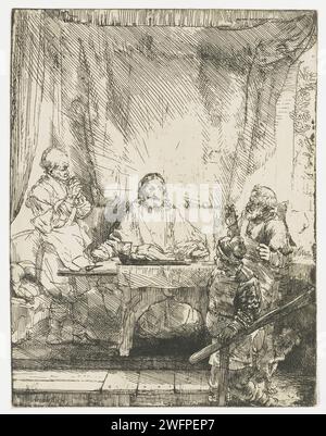 Christ at Emmaus: The Larger Plate, Rembrandt van Rijn, 1654 Druckpapier Ätzen das Abendmahl bei Emmaus: Christus wird erkannt beim Segen oder Brechen des Brotes Stockfoto