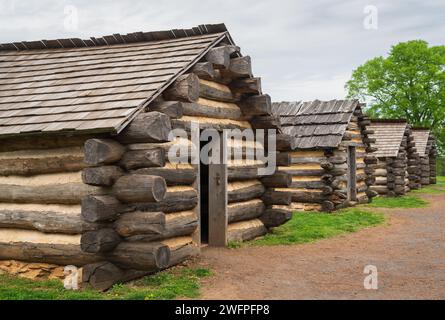 Historische Hütten im Valley Forge National Historical Park, Lager im Unabhängigkeitskrieg, nordwestlich von Philadelphia, in Pennsylvania, USA Stockfoto