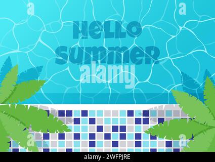 Hallo Sommerpostkarte. Vektor-Illustration eines Schwimmbades von oben. Stock Vektor