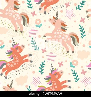 Abstraktes nahtloses Muster mit rosa Einhörnern Stock Vektor