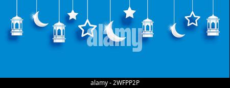 Ramadan-Karäm-Grußkartenhintergrund. Eid mubarak Papier-Banner-Illustrationsdesign. Stock Vektor