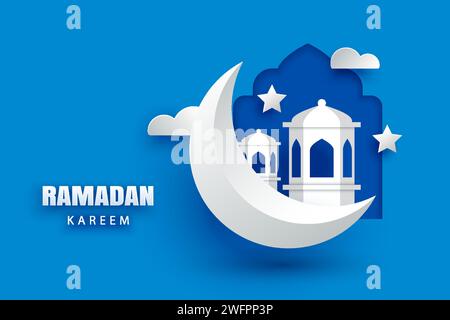 Ramadan-Karäm-Grußkartenhintergrund. Eid mubarak Papier-Banner-Illustrationsdesign. Stock Vektor