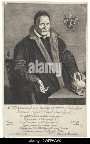 Porträt von Jacobus Zaffius, Jan van de Velde (II), nach Frans Hals, 1630 Druck Porträt von Jacobus Zaffius, Erzdiakon in Haarlem. Papierstich in den nördlichen Niederlanden Stockfoto