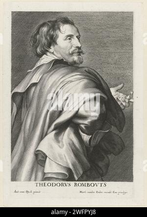 Porträt des Malers Theodoor Rombouts, Paulus Pontius, nach Anthony Van Dyck, 1616–1657 Druck Antwerpener Papierstich Porträt, Selbstporträt des Malers Stockfoto