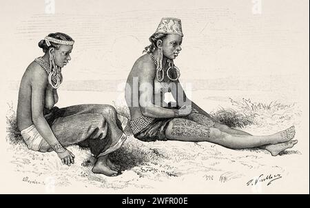 Dayak trennt Frauen, Kalimantan. Borneo Island, Indonesien. Von Koutei nach Banjarmasin, eine Reise durch Borneo von Carl Bock (1849 - 1932) Stockfoto