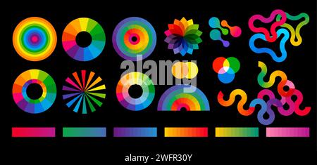 Sammlung von farbigen Symbolen, Symbolen, Elementen. Konzeptgrafik Stock Vektor