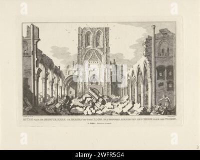 Ruin van de Grote Kerk in Bergen op Zoom, Simon Fokke, nach Cornelis Pronk, 1774 - 1784 Druck Amsterdam Papier Gravur Ruine von Kirche, Kloster usw. Große Kirche Stockfoto