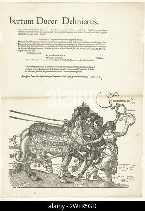 Triumphwagen von Kaiser Maximilian I., Hans Guldenmund, nach Albrecht Dürer, 1609 der große Triumphwagen zu Ehren Kaiser Maximilians I. nach seinem Tod am 12. Januar 1519. Achte Zeitschrift mit dem sechsten Abschnitt Pferde mit Erfahrungen und Solertia. Druckerei: DeutschlandVerlag: AmsterdamVerlag: Amsterdam Papier Buchdruck Wagen, Triumphwagen Stockfoto