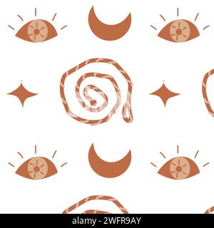 westliches Boho-Muster mit Seil, Mond und Auge, mystisches Design. Vektorabbildung Stock Vektor