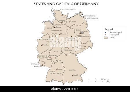 deutschland, bayern, berlin, hamburg, bremen, Hauptstädte, länder, thüringen, hessen, saarland, baden-württemberg, sachsen, brandenburg, stuttgart Weltkarte, s Stockfoto