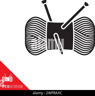 Bündel aus Wollgarn und Stricknadeln Vektor Glyphe Symbol Stock Vektor