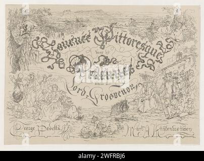 Tittelpagina voor 'malerische Tour in den Ardennen', Martinus Antonius Kuytenbrouwer Jr., 1854 Print Tittelpage für das Buch 'Tournée Pittoresque Dans Les Ardennes' mit verschiedenen Eindrücken der Ardennen. Brüssel-Papier. Zum Ätzen von Fischen. Raubtiere, Raubtiere: fuchs. Eber (männliches Schwein). Huftiere: Hirsche. Schafe Stockfoto