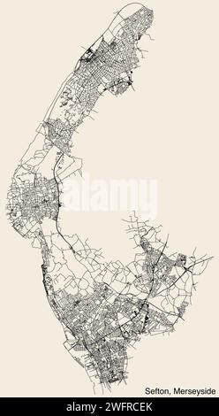 Straßenkarte des STADTTEILS SEFTON, MERSEYSIDE Stock Vektor