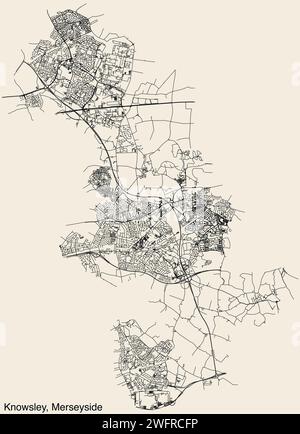 Straßenkarte des STADTTEILS KNOWSLEY, MERSEYSIDE Stock Vektor