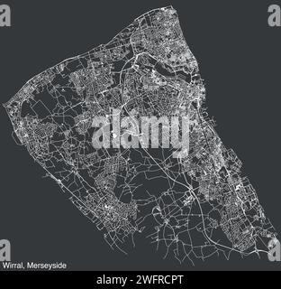 Straßenkarte des METROPOLITAN BOROUGH VON WIRRAL, MERSEYSIDE Stock Vektor