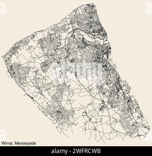 Straßenkarte des METROPOLITAN BOROUGH VON WIRRAL, MERSEYSIDE Stock Vektor