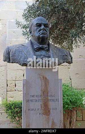 Büste von Winston Churchill in den Upper Barrakka Gardens, Valletta Stockfoto