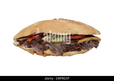 döner-Kebab-Sandwich mit Brot, isoliert auf weißem Hintergrund Stockfoto