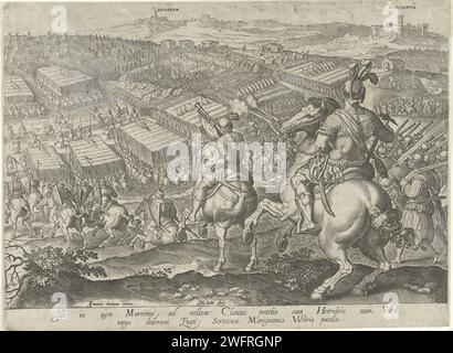 Vermeidung von Pietro Strozzi während der Schlacht von Marciano, 1583 gedruckt die Schlacht bei Marciano im Jahr 1554. Die französische Armee von Pietro Strozzi sprengt den Rückzug. Im Hintergrund die Stadt Marciano. Der Druck hat eine lateinische Unterschrift und ist Teil einer Serie über die Familiengeschichte der Gattung de'Medici. Druckerei: Antwerpen Design von: Florenzepublisher: Antwerpener Papierstich Marciano della Chiana Stockfoto