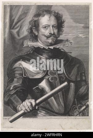 Portret Van Diego Felipez de Guzmán, Markies Van Leganés, Paulus Pontius, nach Anthony Van Dyck, 1616–1657 Druck Antwerpener Papierstich Rüstung Stockfoto