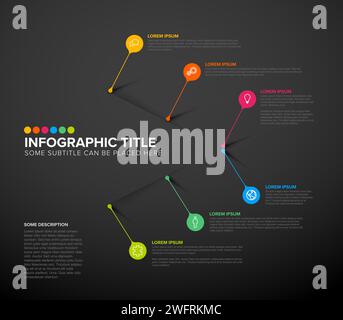 Eine lebendige und schlanke, dunkle Infografik-Vorlage mit farbenfrohen Elementen und Platzhaltertext. Dieses Design eignet sich gut für die Darstellung von Daten und Informationen Stock Vektor
