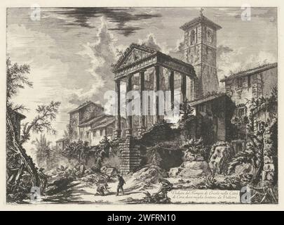 Tempel Van Hercules Te Cori, Giovanni Battista Piranesi, 1748 - 1778 Print Blick auf die Ruinen des Tempels des Herkules in Cori (Latium). Titel unten rechts. Rom Papierätztempel, Schrein  römische Religion. Ruine eines Gebäudes  Architektur. Landschaft mit Ruinen Tempel des Herkules. Cori Stockfoto