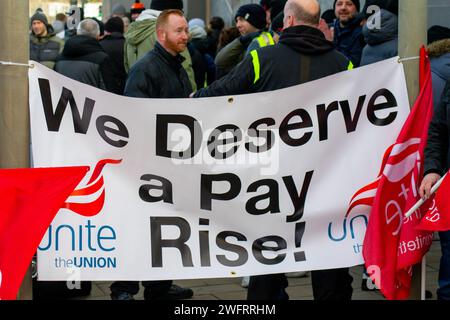 Belfast, Vereinigtes Königreich, 01 02 2024, Translink Workers in Nordirland führen weitere Arbeitskampfmaßnahmen durch Credit: HeadlineX/Alamy Stockfoto