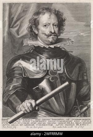 Portret Van Diego Felipez de Guzmán, Markies Van Leganés, Paulus Pontius, nach Anthony Van Dyck, 1616–1657 Druck Antwerpener Papierstich Rüstung Stockfoto