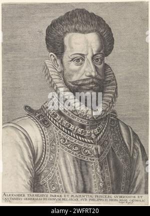 Porträt von Alessandro Farnese, Herzog von Parma, Crispijn van de Passe (I), 1580 - 1588 Druckschrift Antwerpener Papierstich Stockfoto